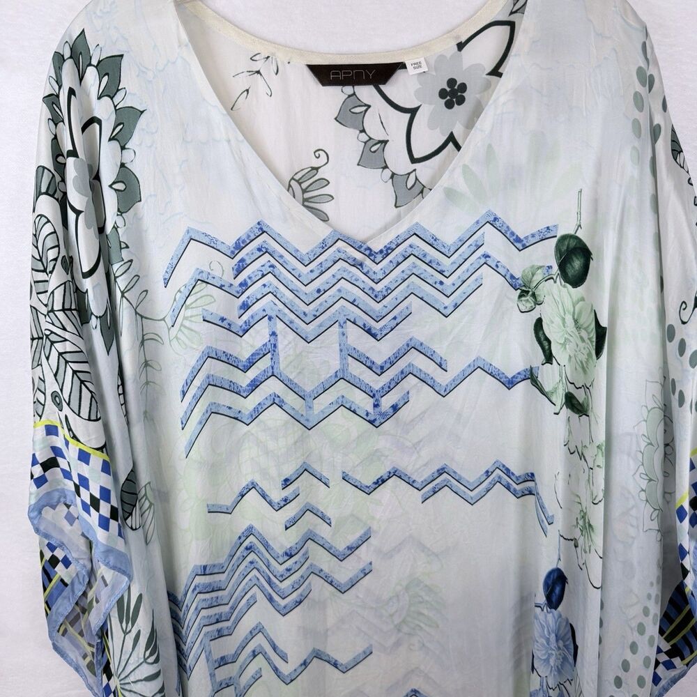 APNY Kaftan Geometric Floral White‎ Blue Green Resort Holiday Beach One Size